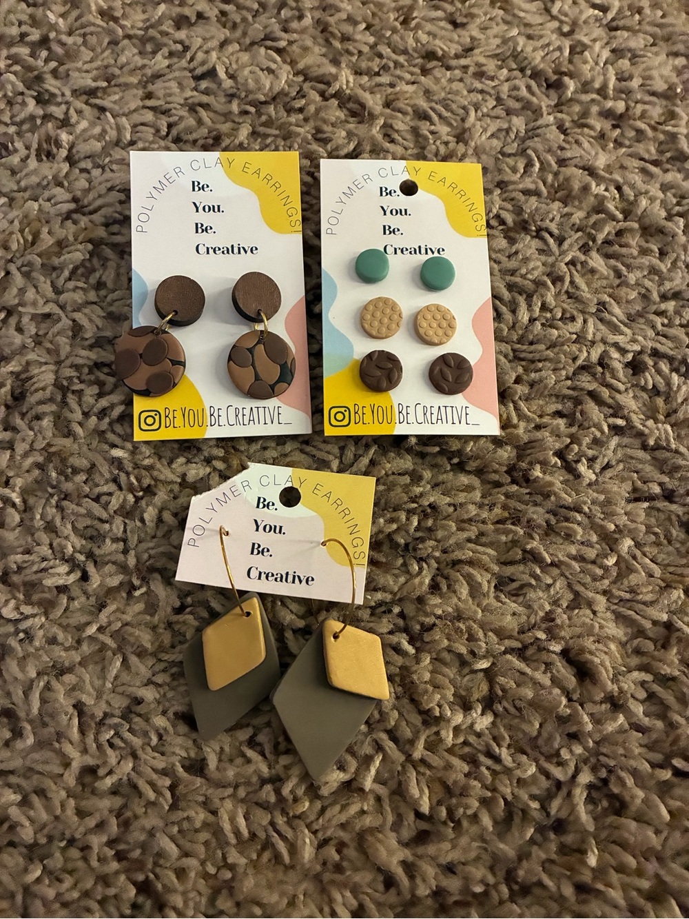 Handmade Polymer Clay Earring Set - Brown, Teal & Olive